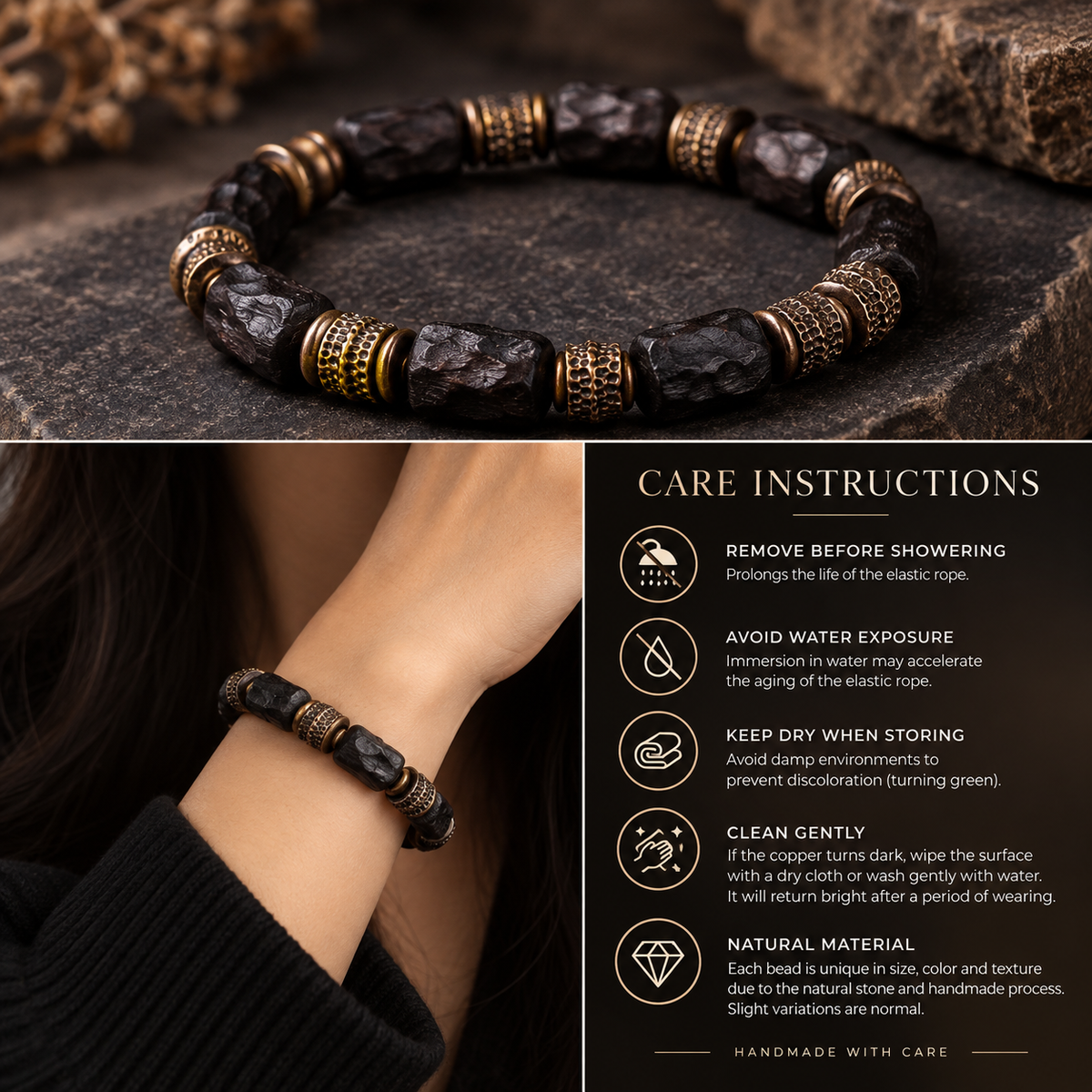 Noir Stone & Copper Bracelet