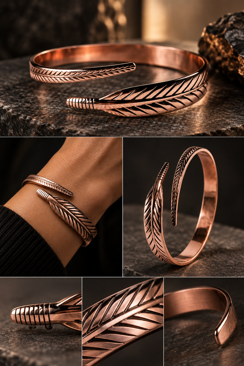 Solace Feather Copper Cuff