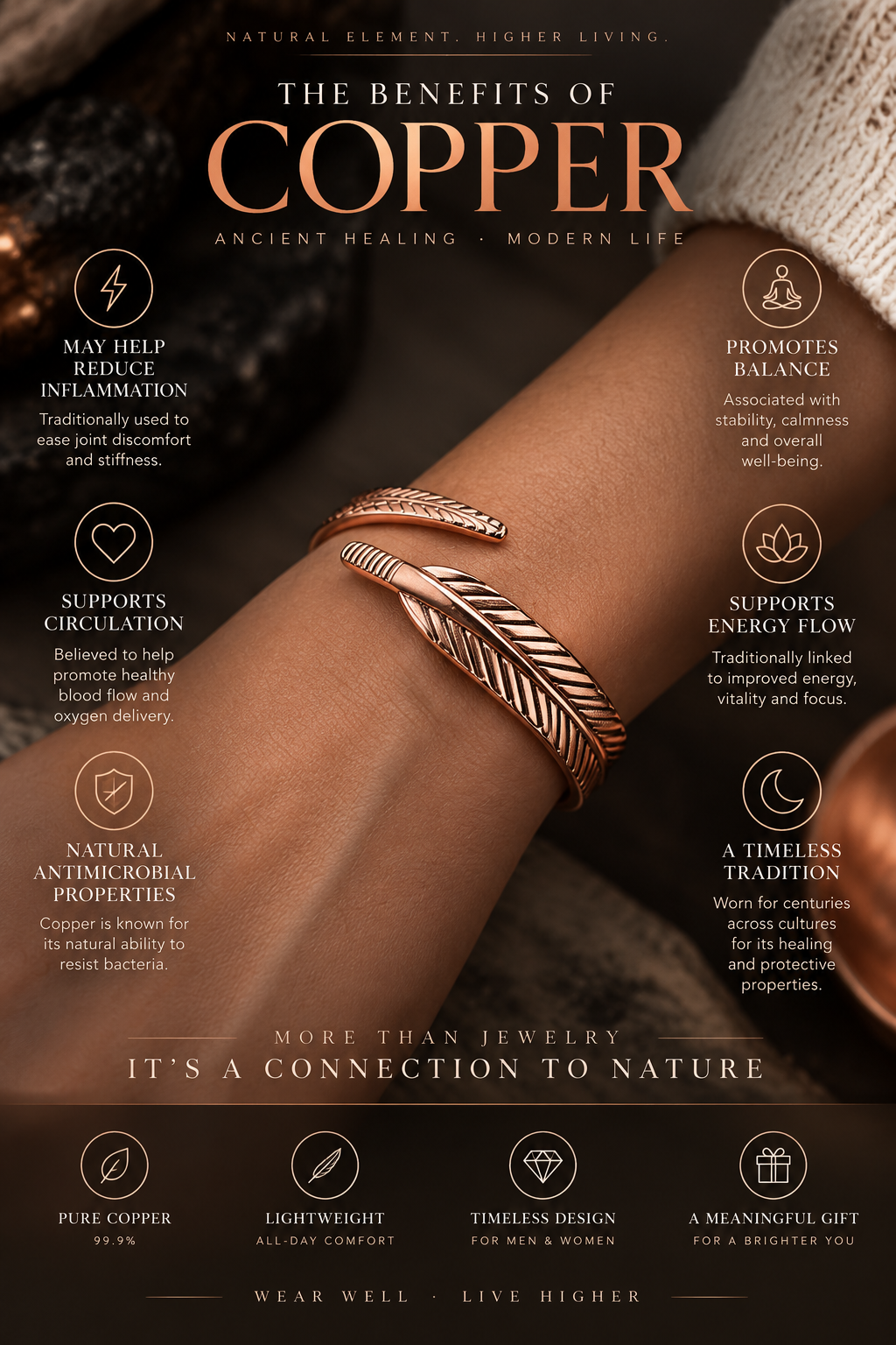 Solace Feather Copper Cuff