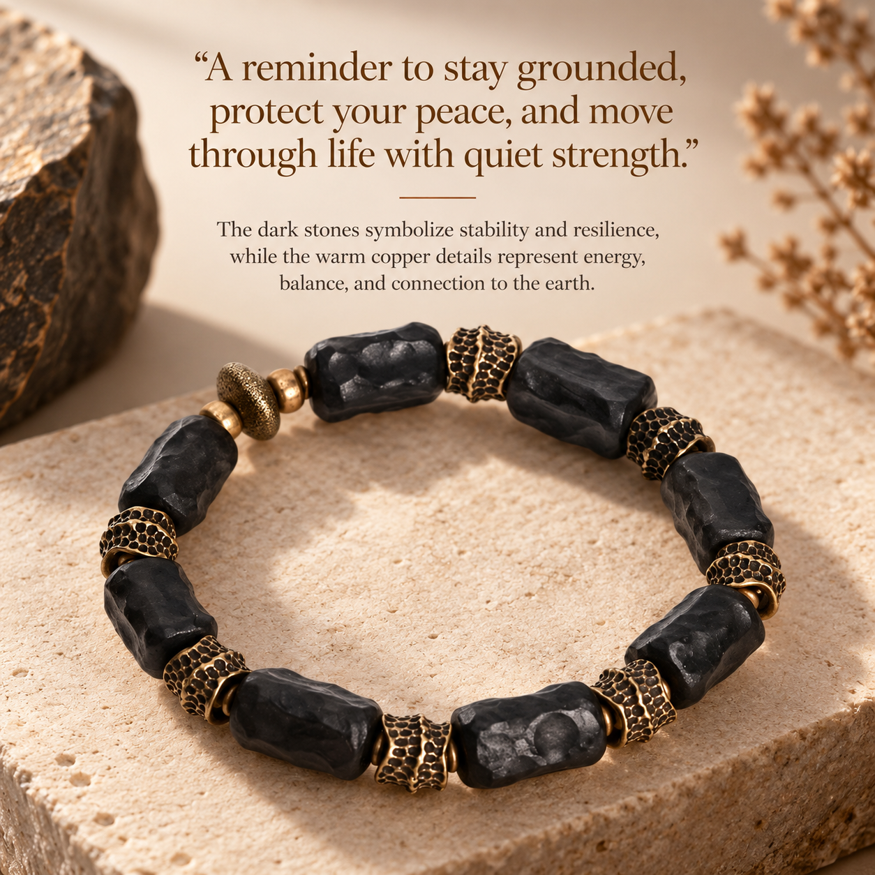 Noir Stone & Copper Bracelet