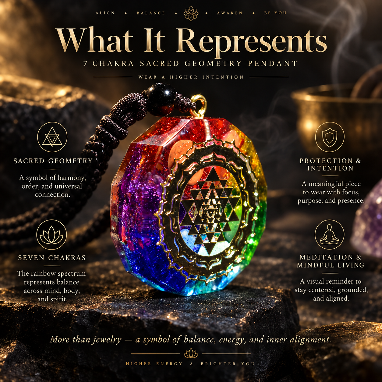 Seven-Chakra Sacred Geometry Pendant