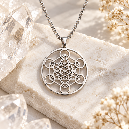 Aether Flower of Life silver pendant with sacred geometry design